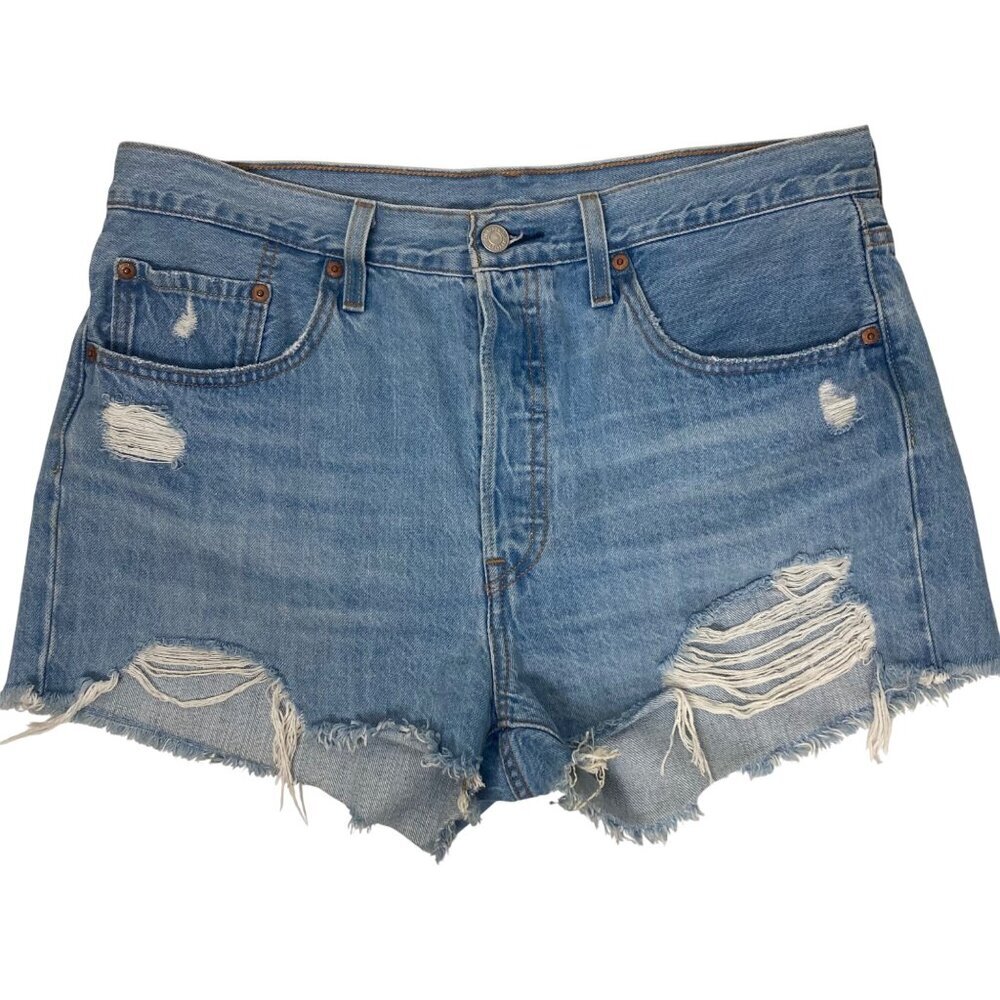 Levis 501 Cut Off Denim Jean Shorts Womens 32 Distressed High Rise Daisy Dukes